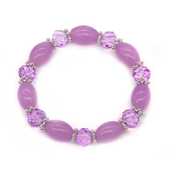 Bracelet with purple glass beads and silver spacers. - Picture 2 of 2